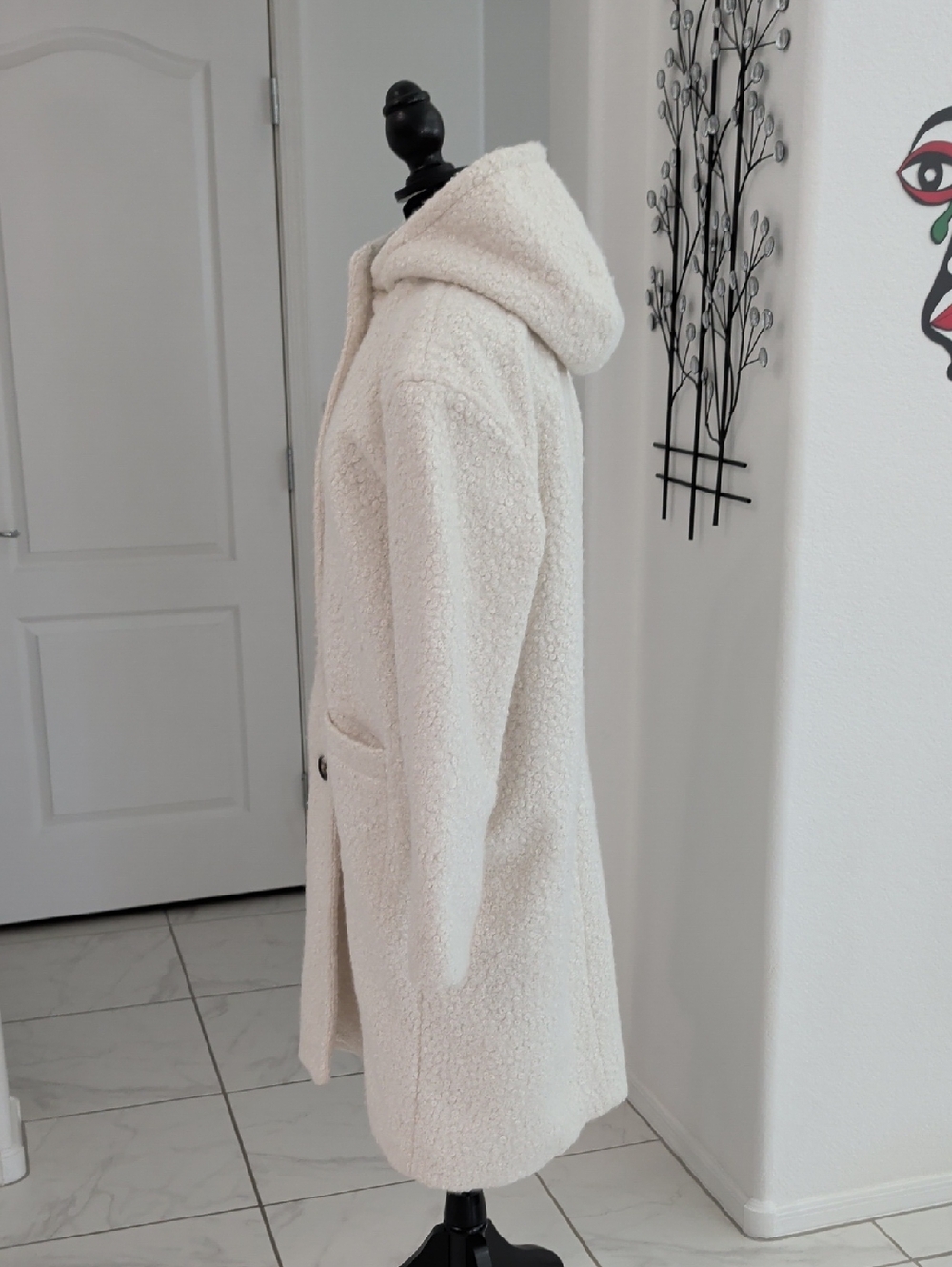 LIke New Cream Hooded Teddy Bear Curly Lamb Hooded Dress Coat a new day L - Picture 7 of 15